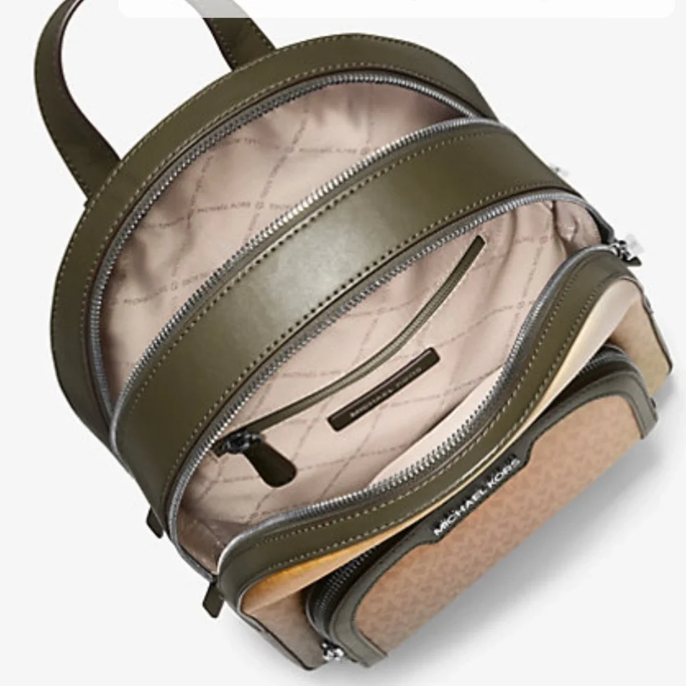 MICHAEL KORS Jaycee Medium Ombré Signature Logo Backpack Olive Combo  NWT